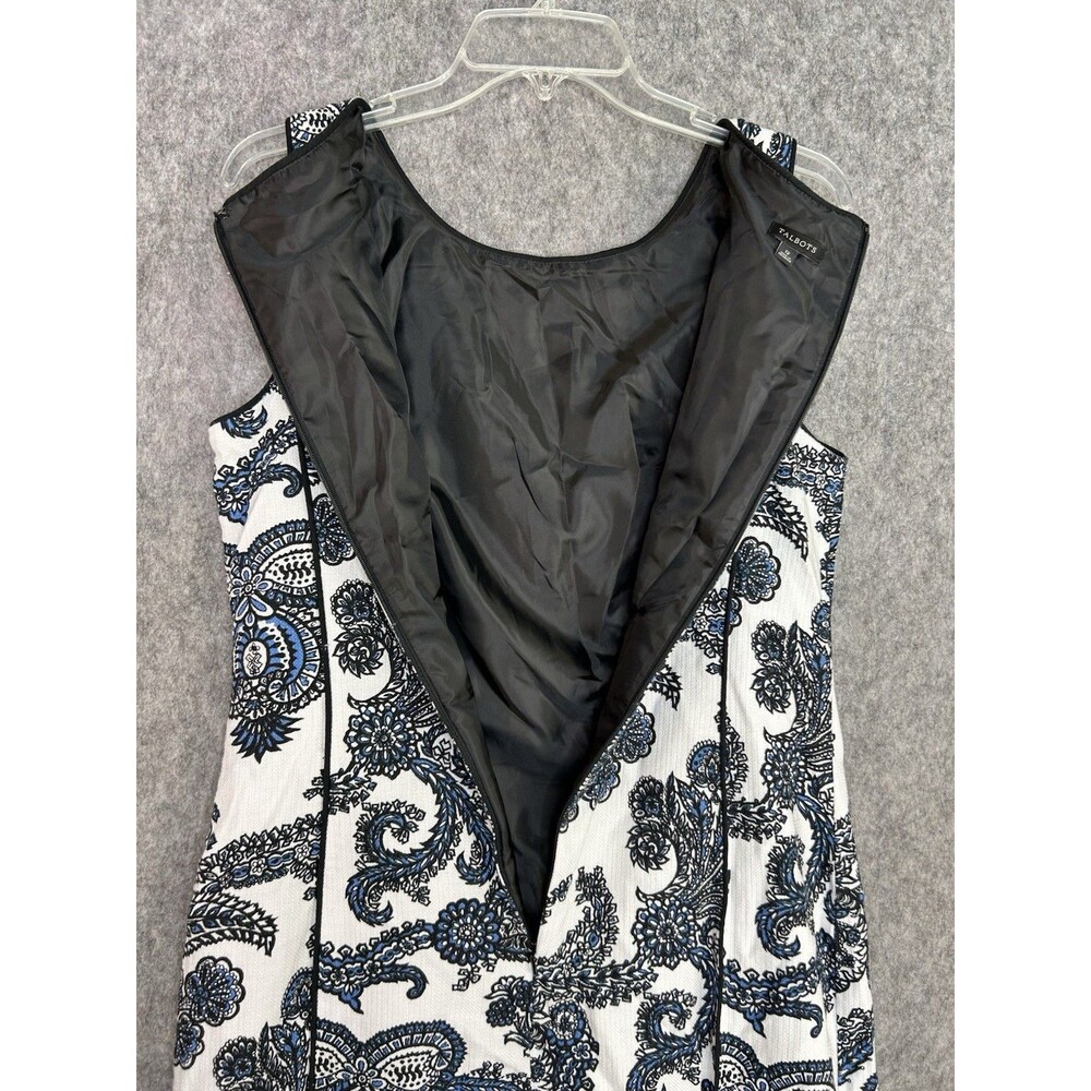 Talbots Sleeveless White Black Blue Paisley Mini Dress Size 12 - Picture 5 of 9